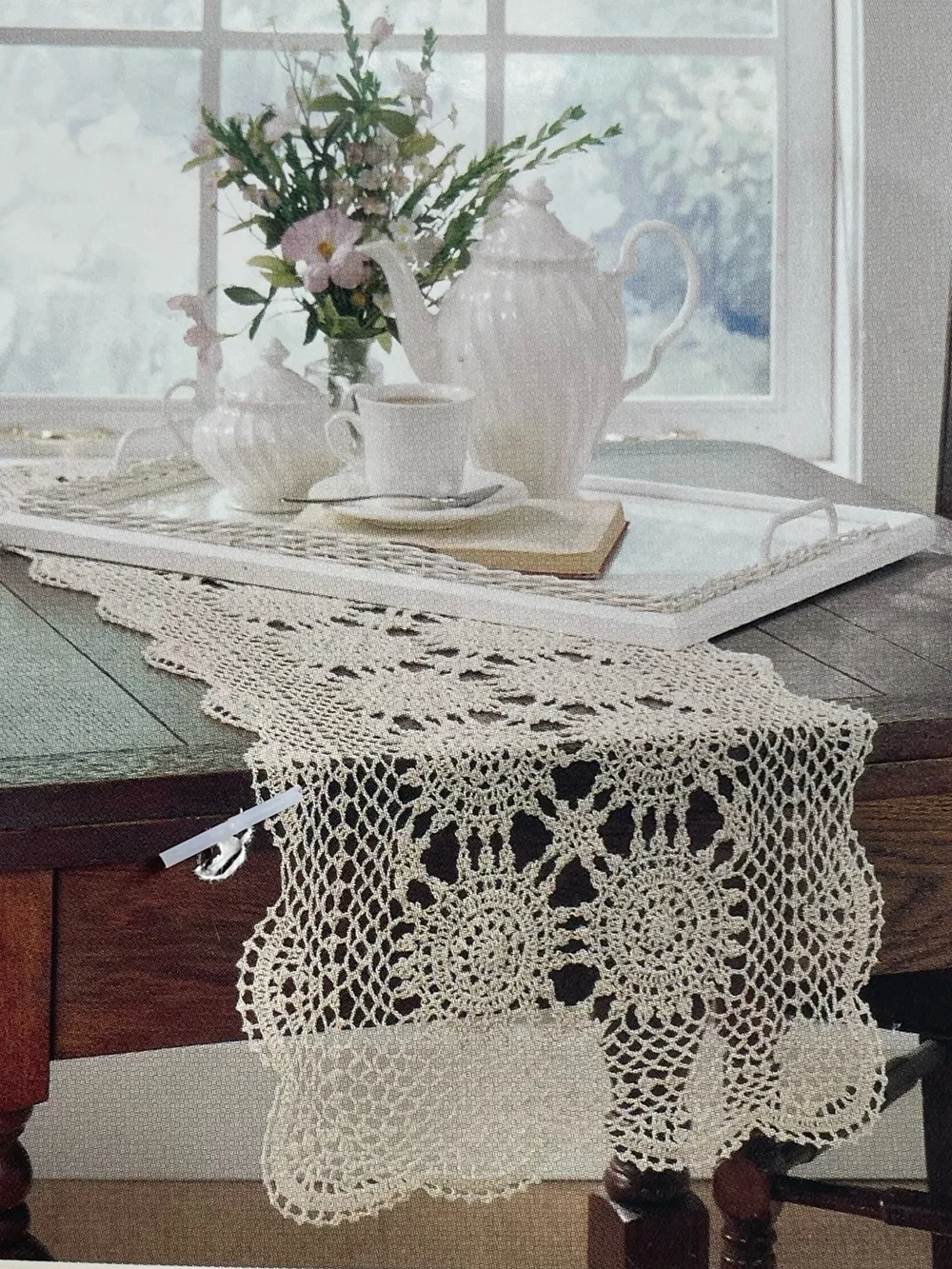 Handmade Crochet Table Runner Ecru 16x72 Dresser Scarf Cottagecore Boho